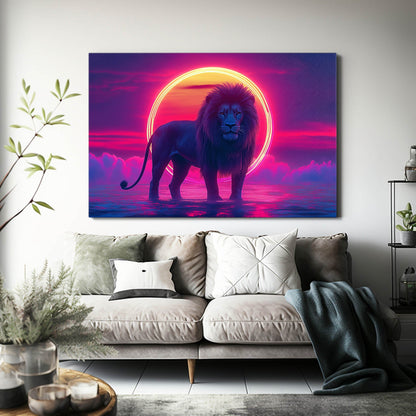 Neon Horizon Lion Wall Art