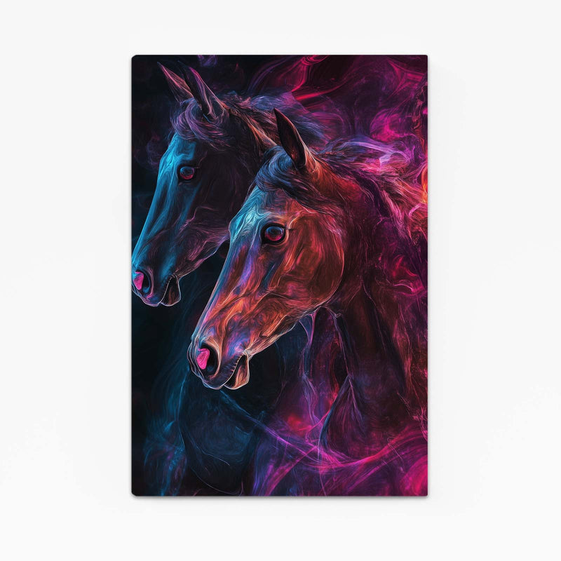 Neon Horse Prints – angled canvas view on white background