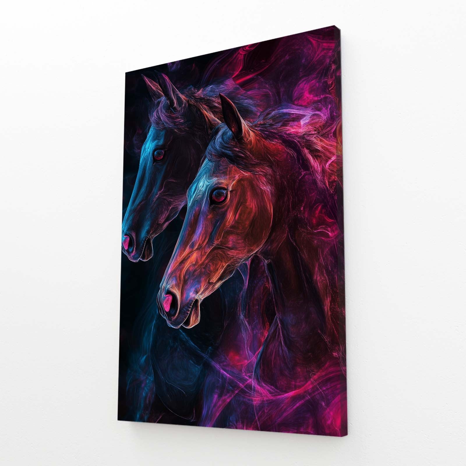 Neon Horse Prints – angled canvas view on white background