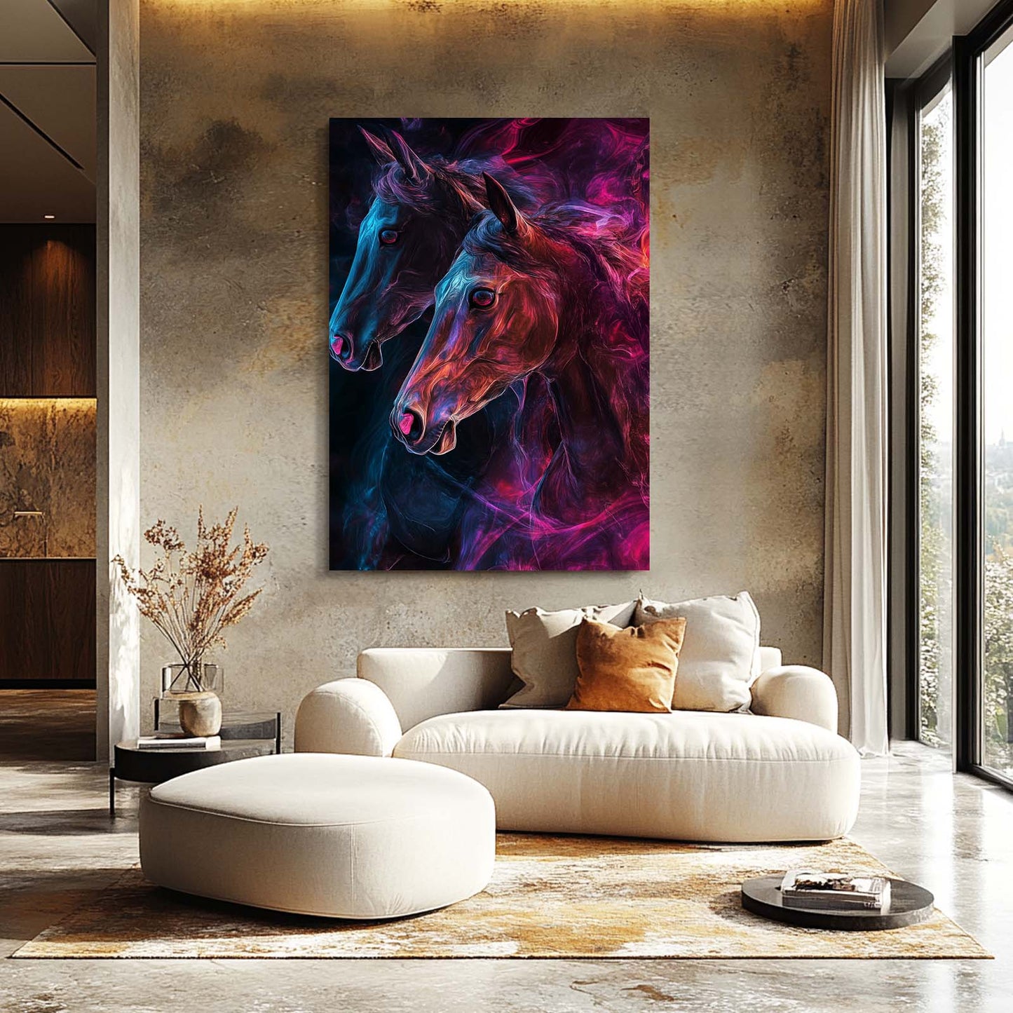 Neon Horse Prints – angled canvas view on white background