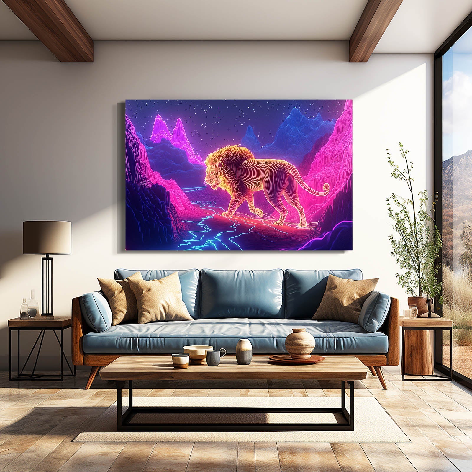 Neon Journey Lion Wall Art