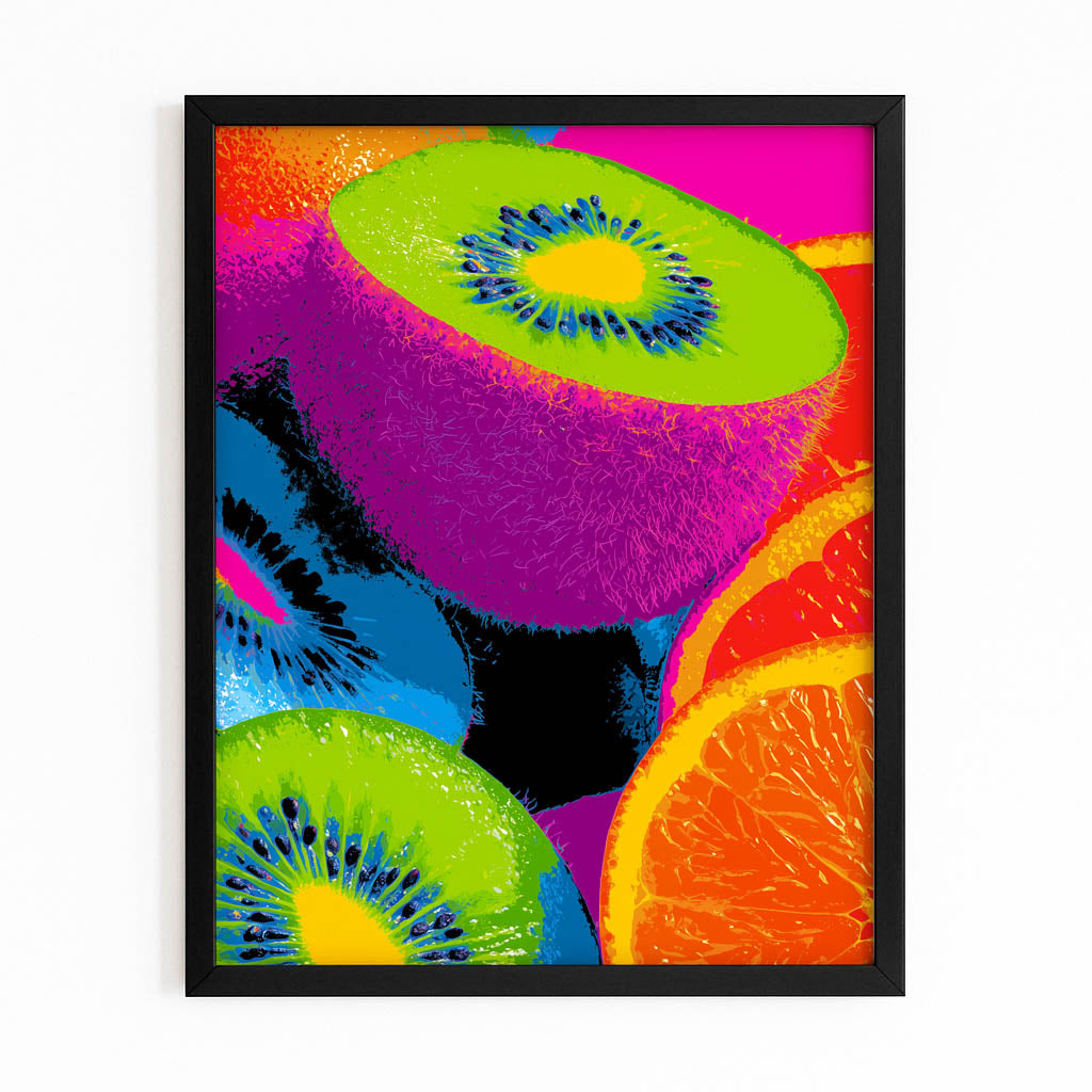 Neon Kiwi Citrus Fruit Canvas – with Premium Black frame on white background