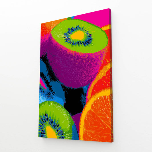 Neon Kiwi Citrus Fruit Canvas – angled canvas view on white background