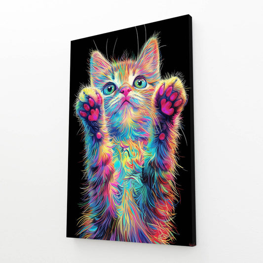 Neon Paws Cat Wall Art — digital canvas print in blue tones, view 3