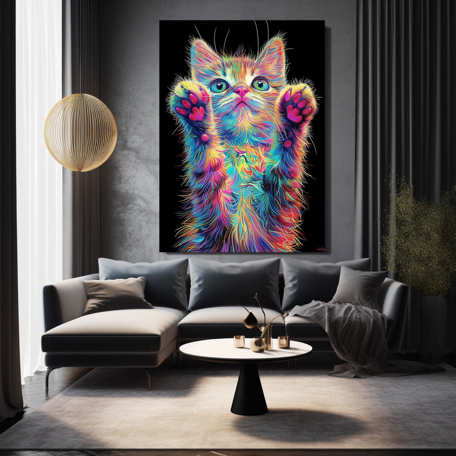 Neon Paws Cat Wall Art