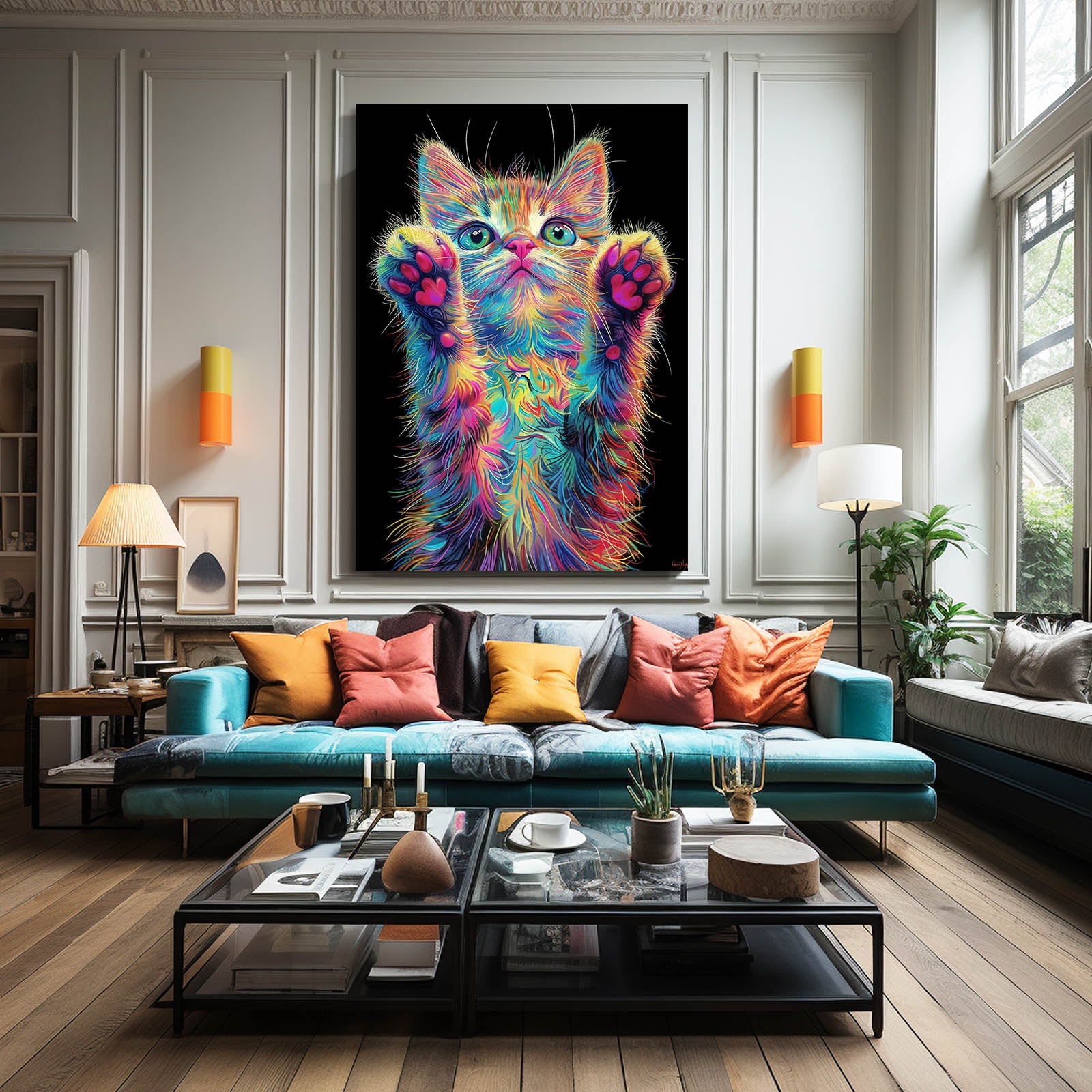 Neon Paws Cat Wall Art