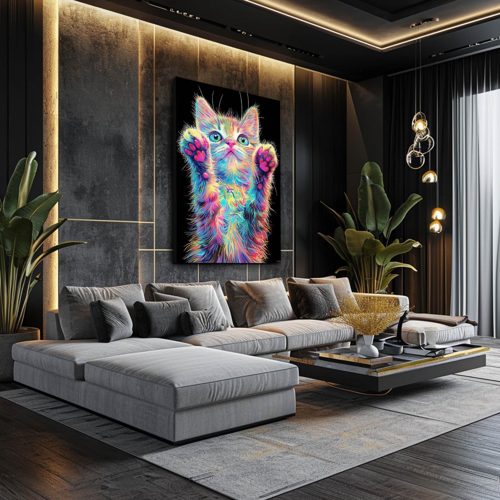 Neon Paws Cat Wall Art