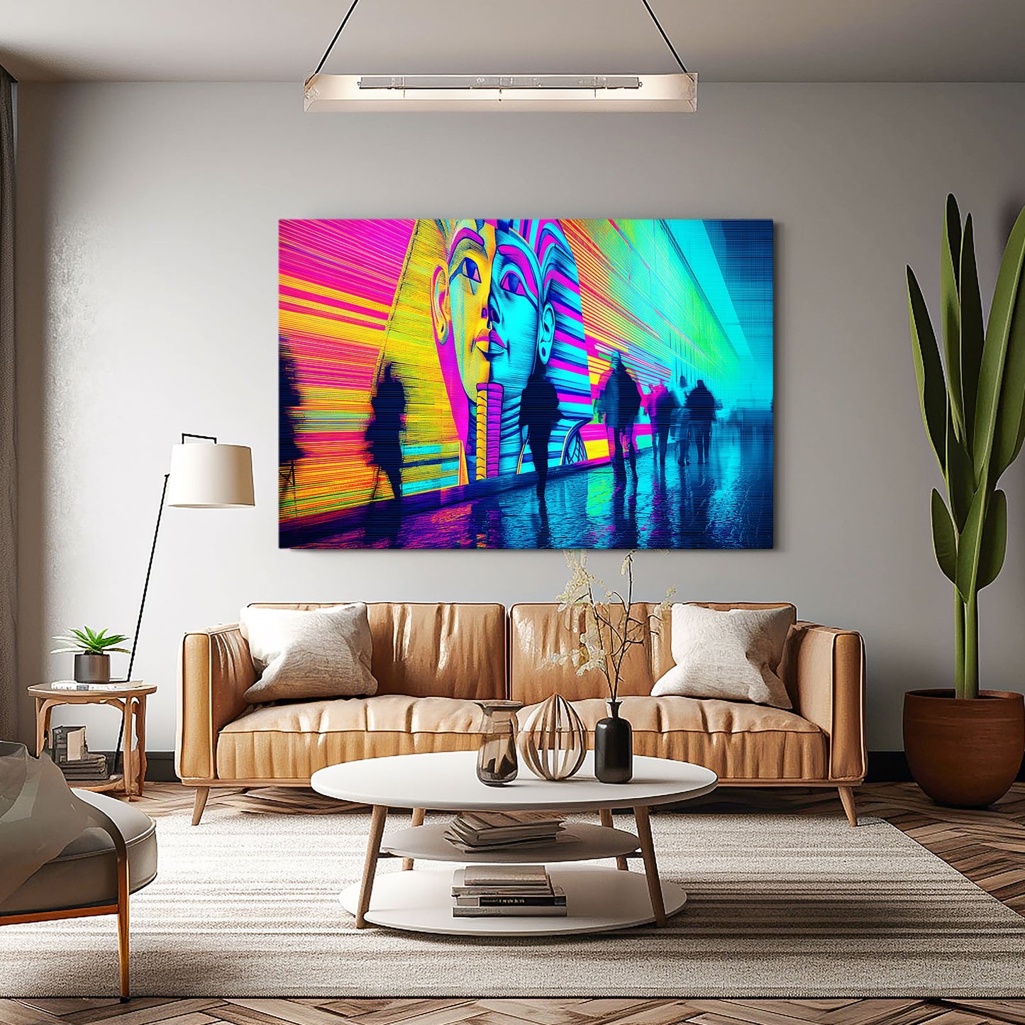 Neon Pharaoh Silhouettes Egyptian Prints – styled in a furnished interior
