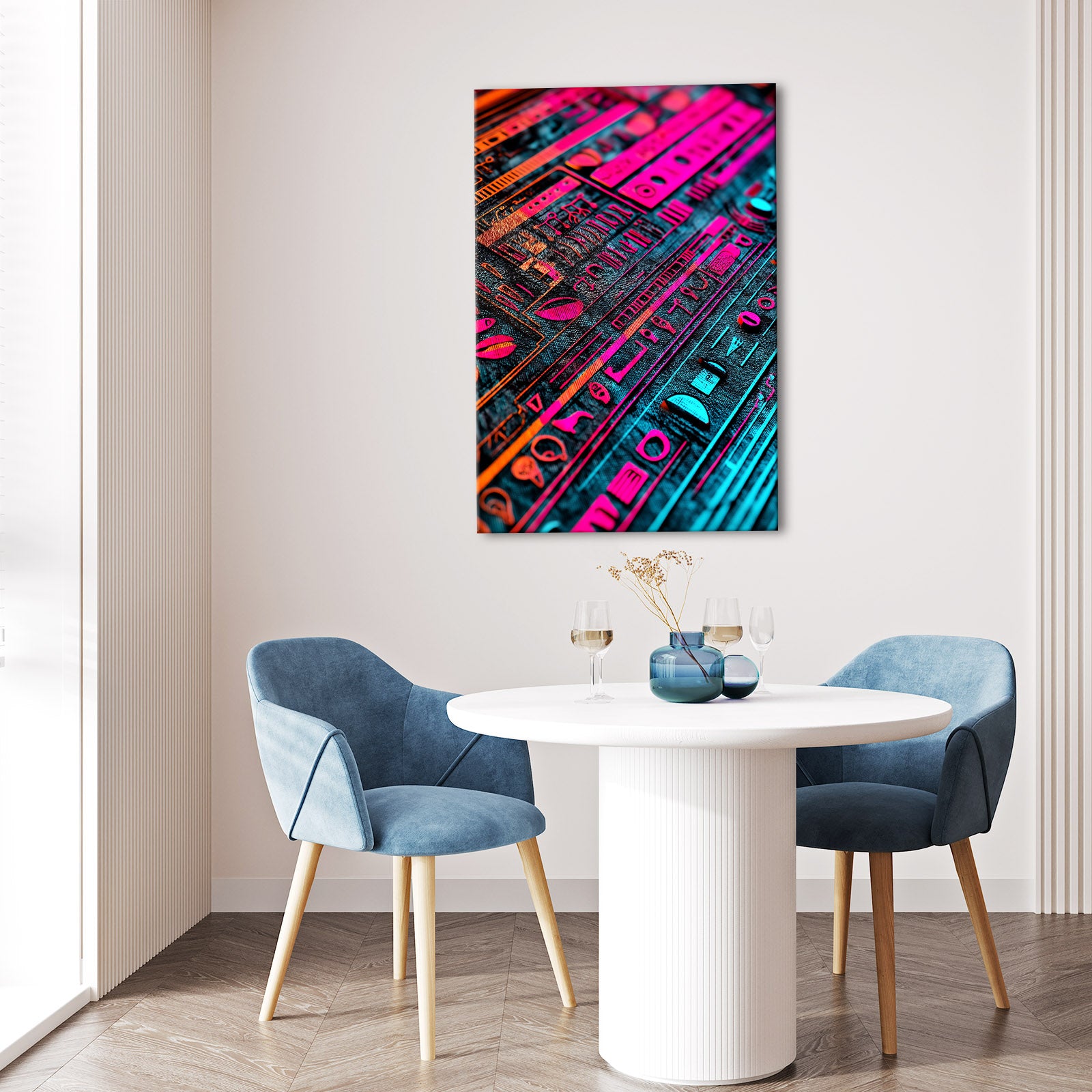 Neon Pink Hieroglyph Egyptian Wall Decor – styled in a furnished interior