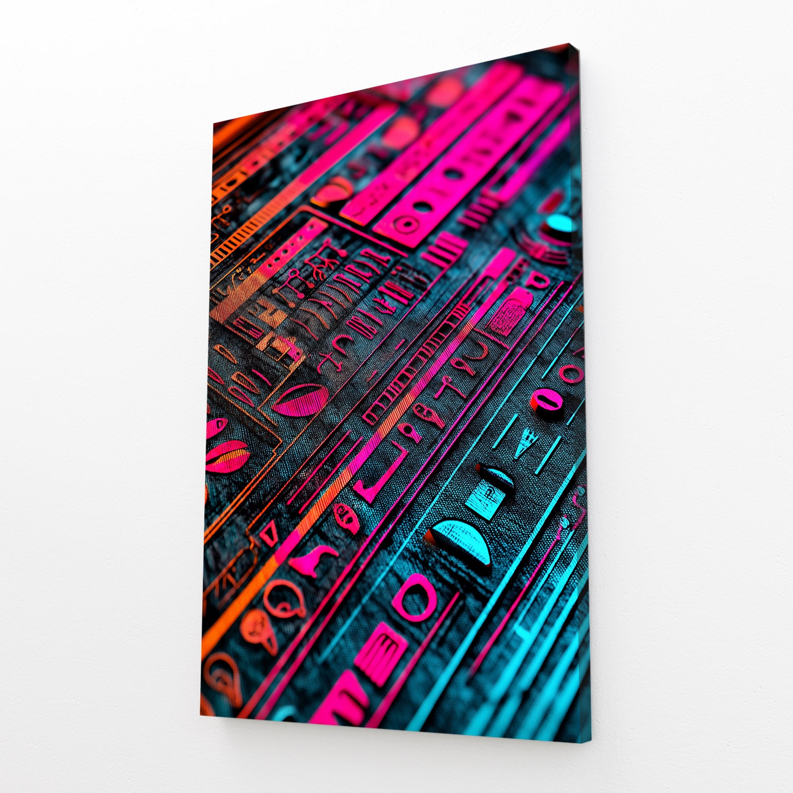 Neon Pink Hieroglyph Egyptian Wall Decor – angled canvas view on white background