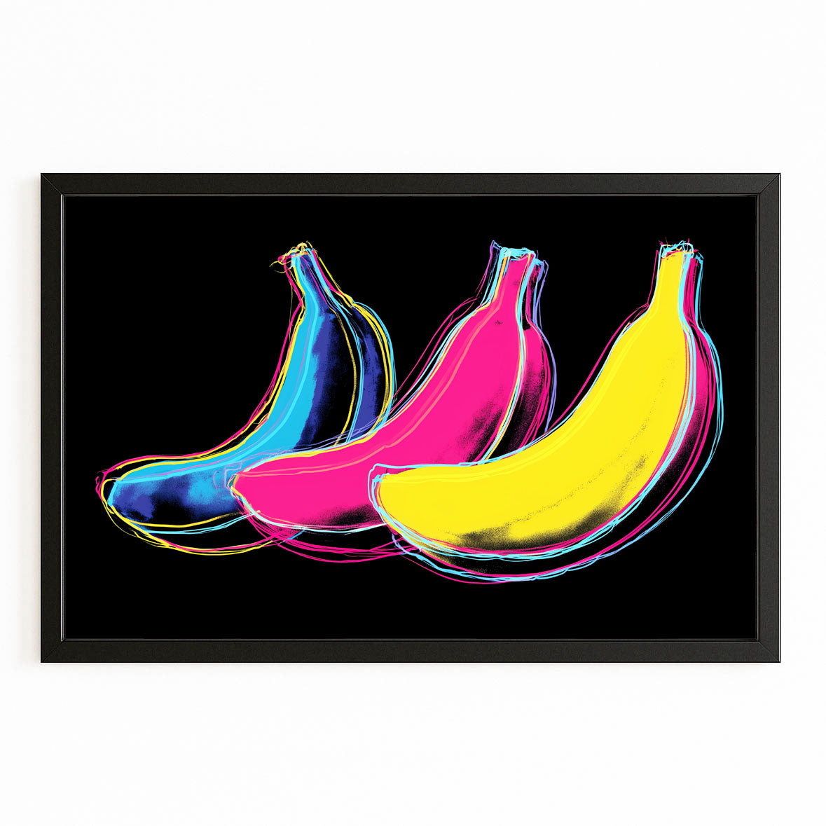 Neon Pop Bananas Fruit Art – with Premium Black frame on white background