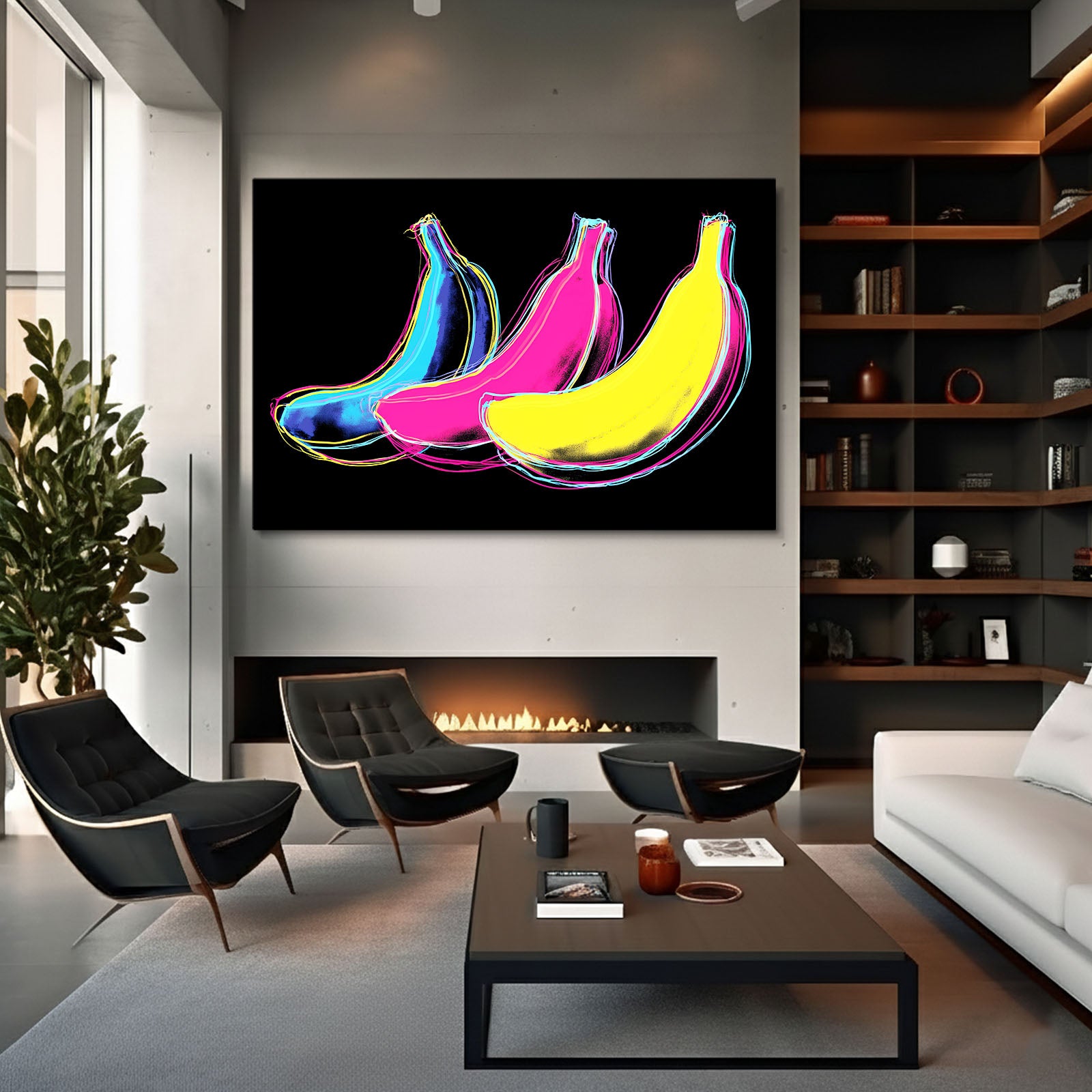Neon Pop Bananas Fruit Art – styled in a furnished interior