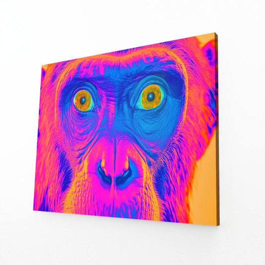 Neon Psychedelic Face Monkey Prints – angled canvas view on white background