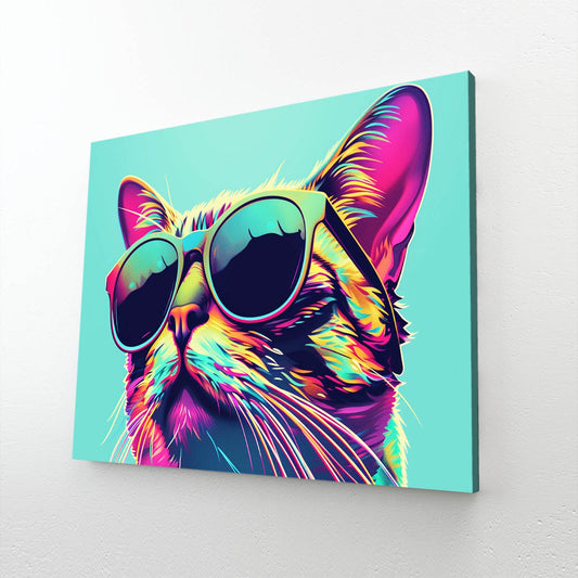 Neon Shades Cat Art — digital canvas print in blue tones, view 3
