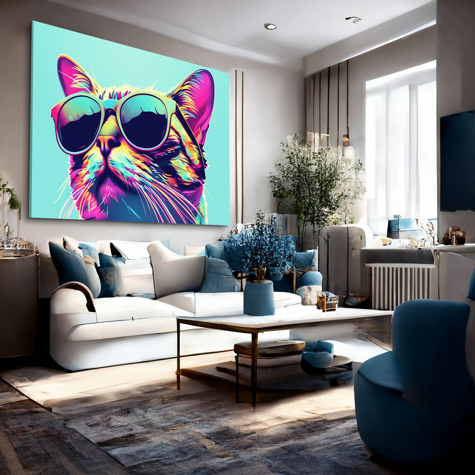 Neon Shades Cat Art