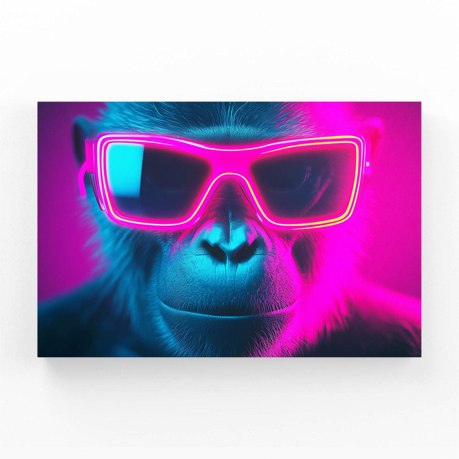 Neon Shades Glow Monkey Canvas Art — pop art canvas print, angled canvas view on white background
