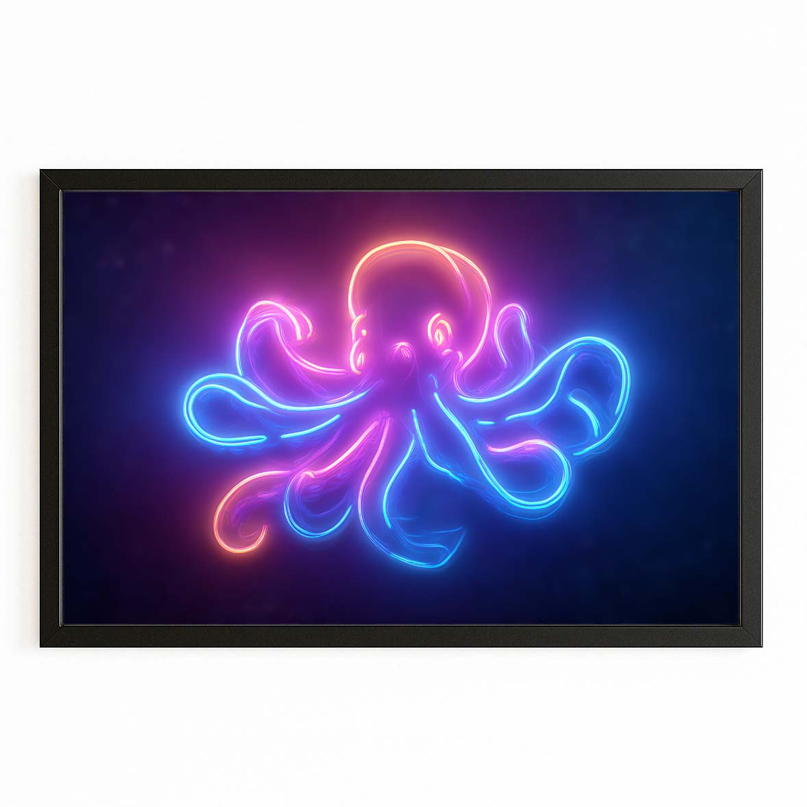 Neon Sign Glow Octopus Prints – with Premium Black frame on white background