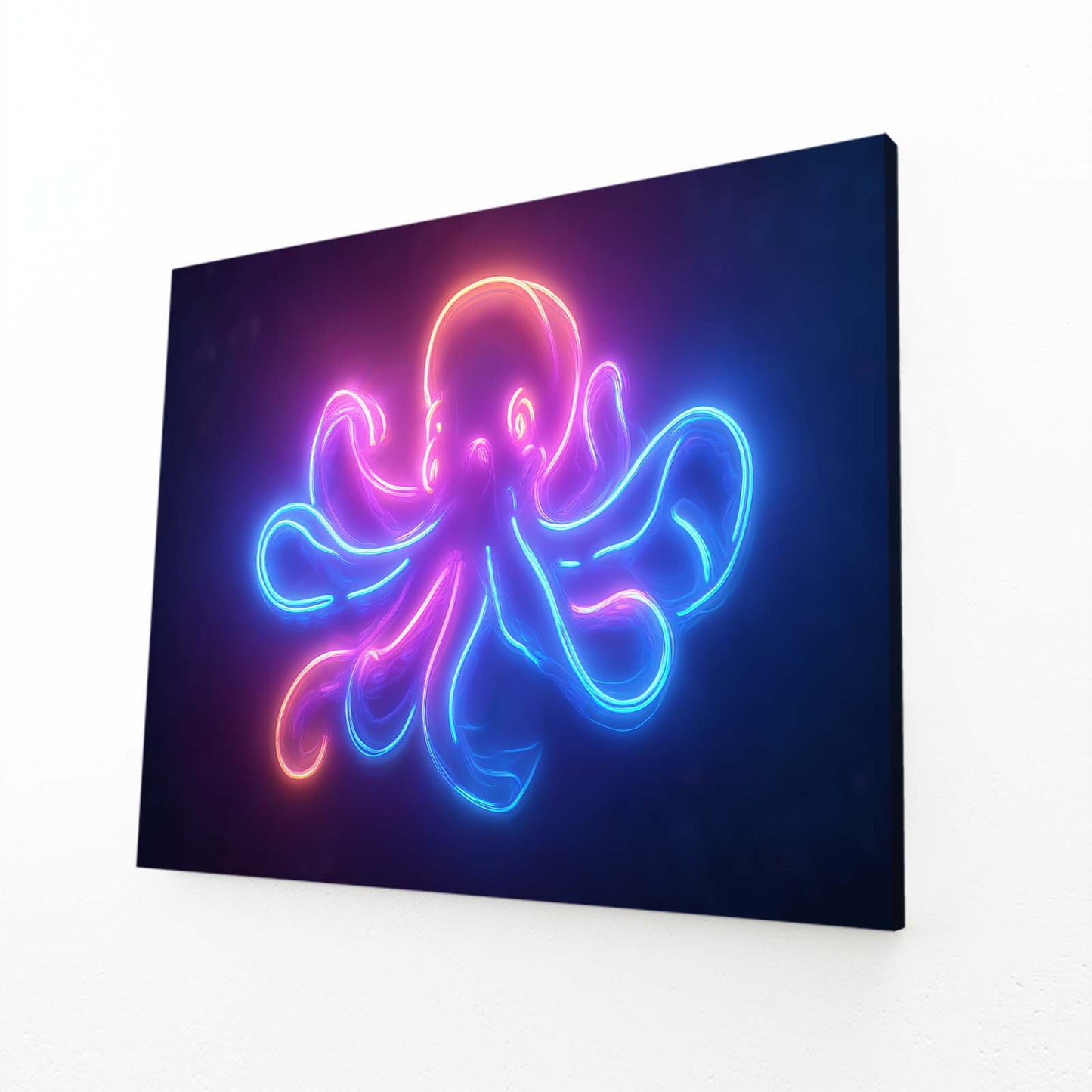 Neon Sign Glow Octopus Prints – angled canvas view on white background