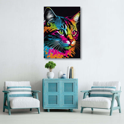 Neon Splash Cat Wall Art
