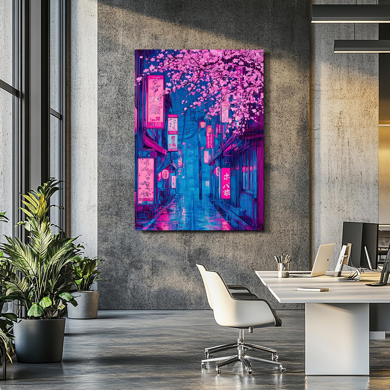 Neon Street Signs Cherry Blossom Prints – styled in a furnished interior