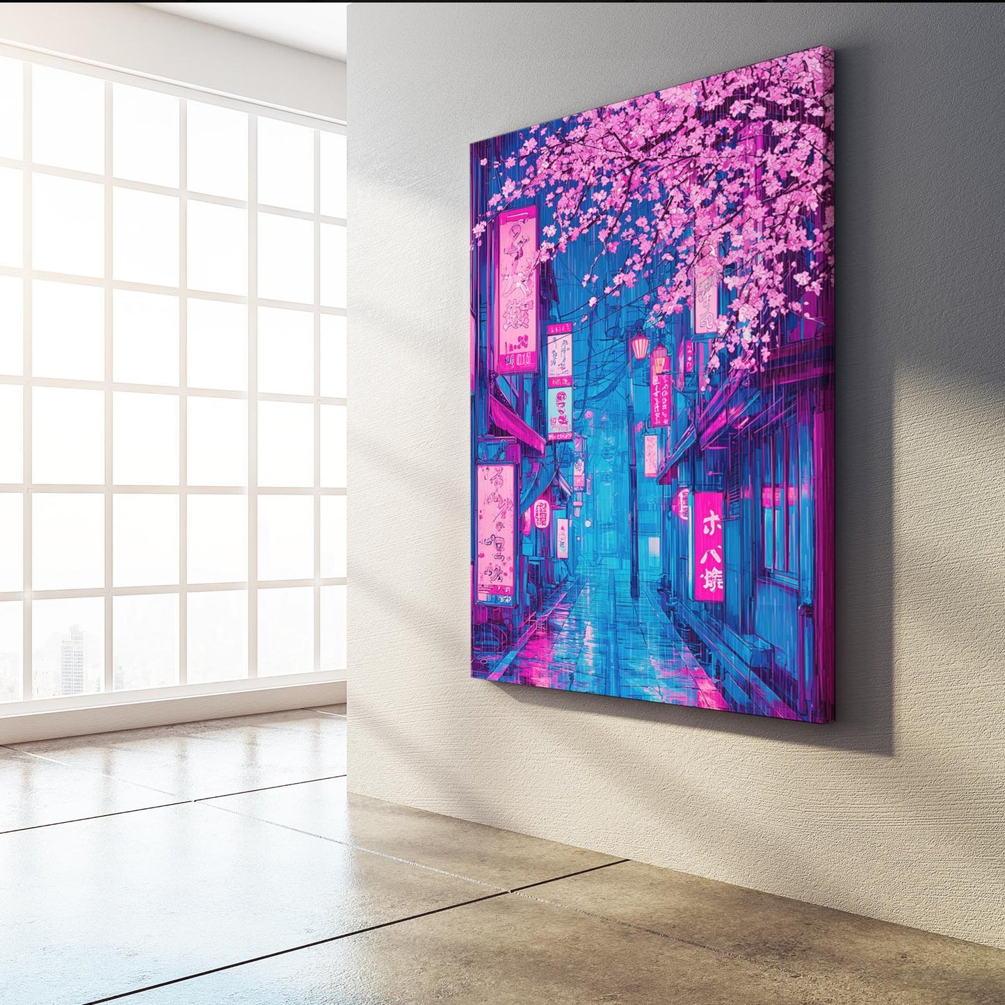 Neon Street Signs Cherry Blossom Prints – styled in a furnished interior
