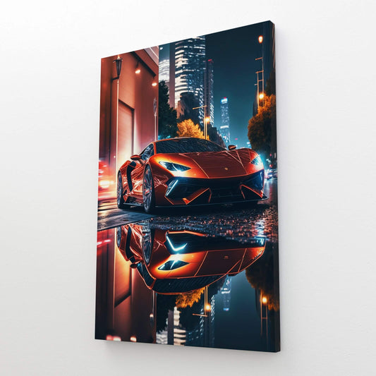 Neon Supercar Modern Photography – angled canvas view on white background