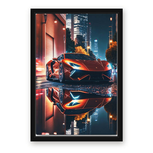 Neon Supercar Modern Photography – with Premium Black wood frame