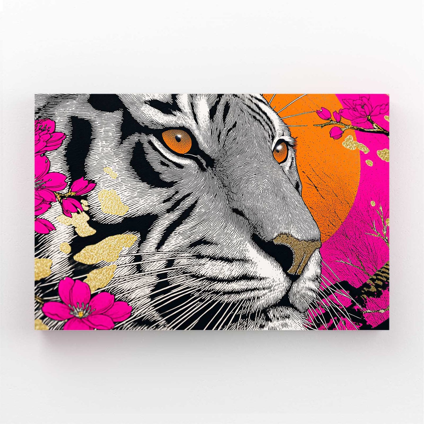 Neon Tiger Portrait Cherry Blossom Prints – neon tiger portrait cherry blossom canvas print