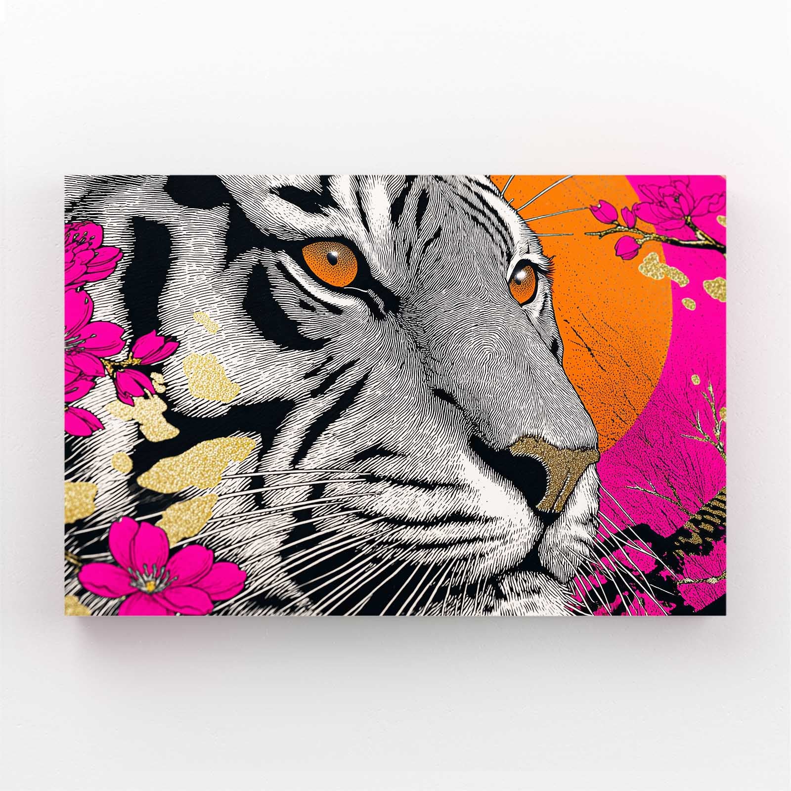 Neon Tiger Portrait Cherry Blossom Prints – neon tiger portrait cherry blossom canvas print