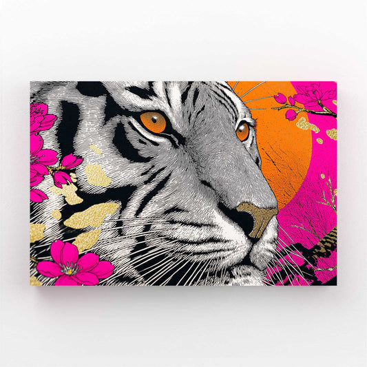 Neon Tiger Portrait Cherry Blossom Prints – neon tiger portrait cherry blossom canvas print