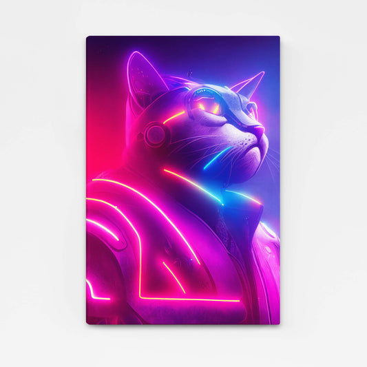 Neon Warrior Cat Wall Art