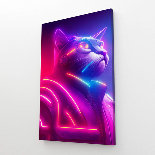 Neon Warrior Cat Wall Art