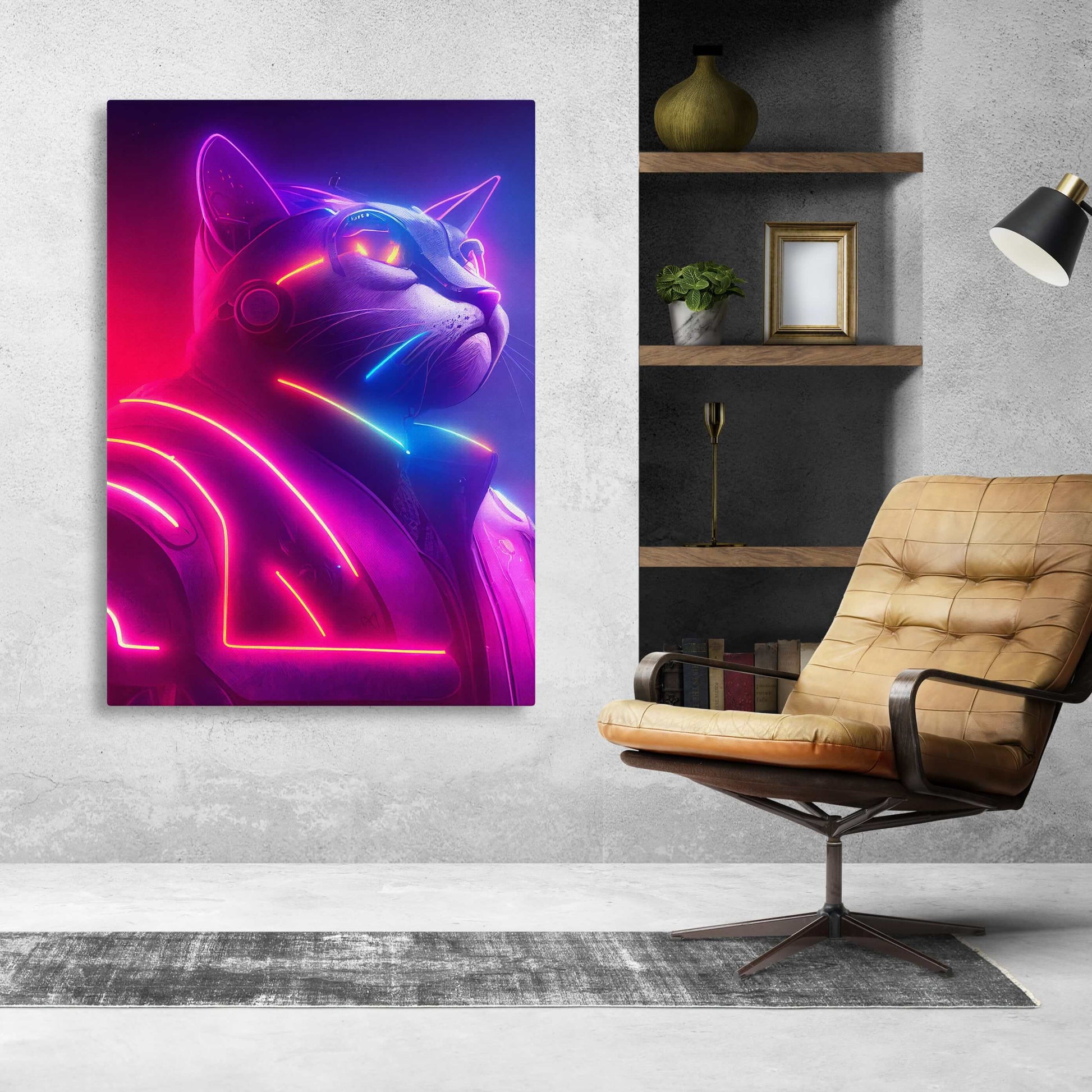 Neon Warrior Cat Wall Art