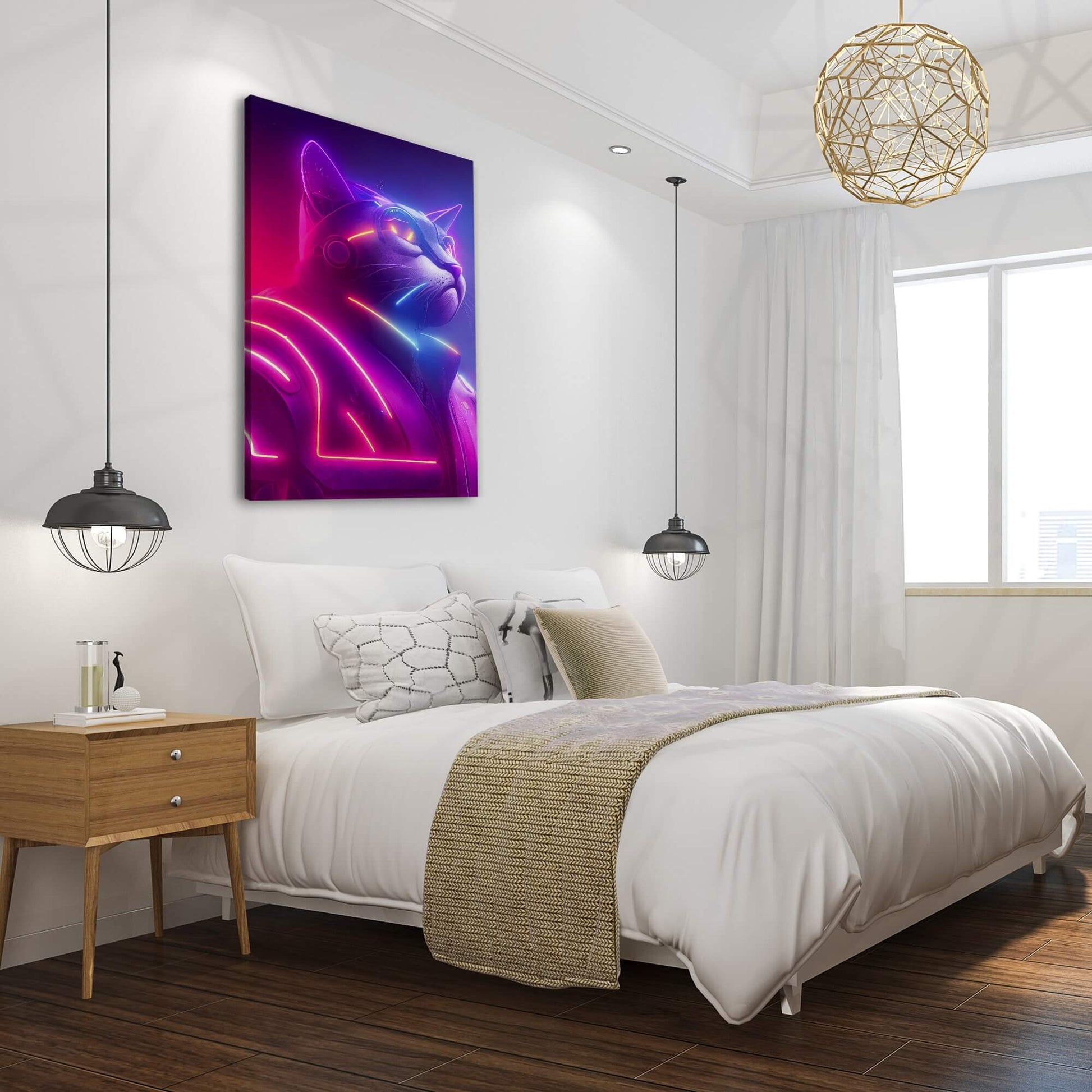 Neon Warrior Cat Wall Art