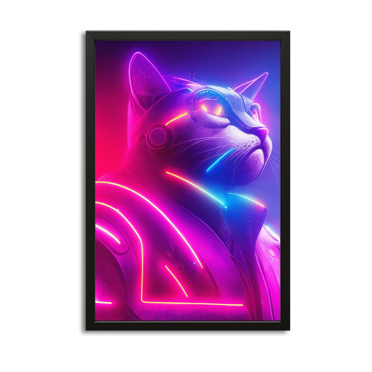 Neon Warrior Cat Wall Art