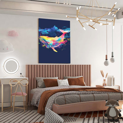 Neon Whale Watercolor Art