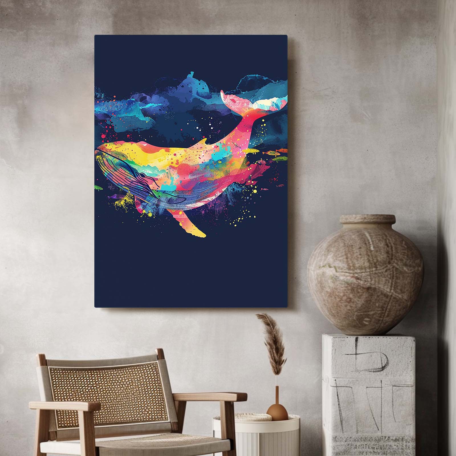 Neon Whale Watercolor Art