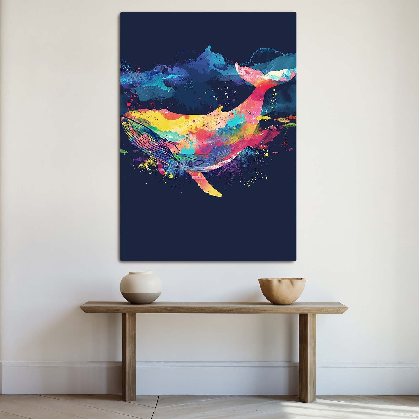 Neon Whale Watercolor Art