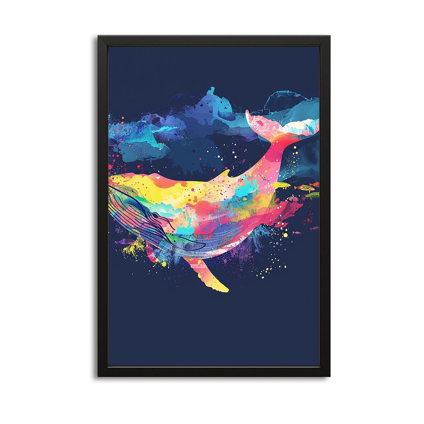 Neon Whale Watercolor Art