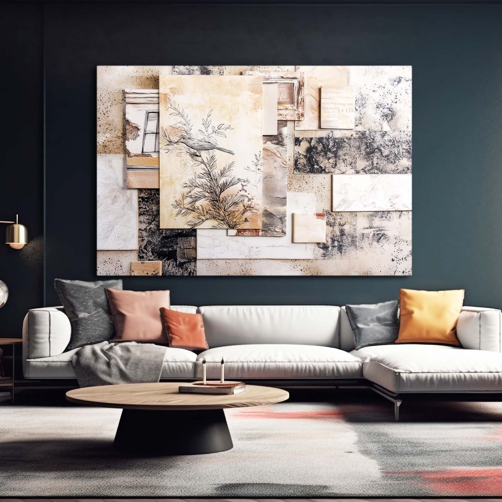 Neutral Collage Farmhouse Art – styled in a furnished interior