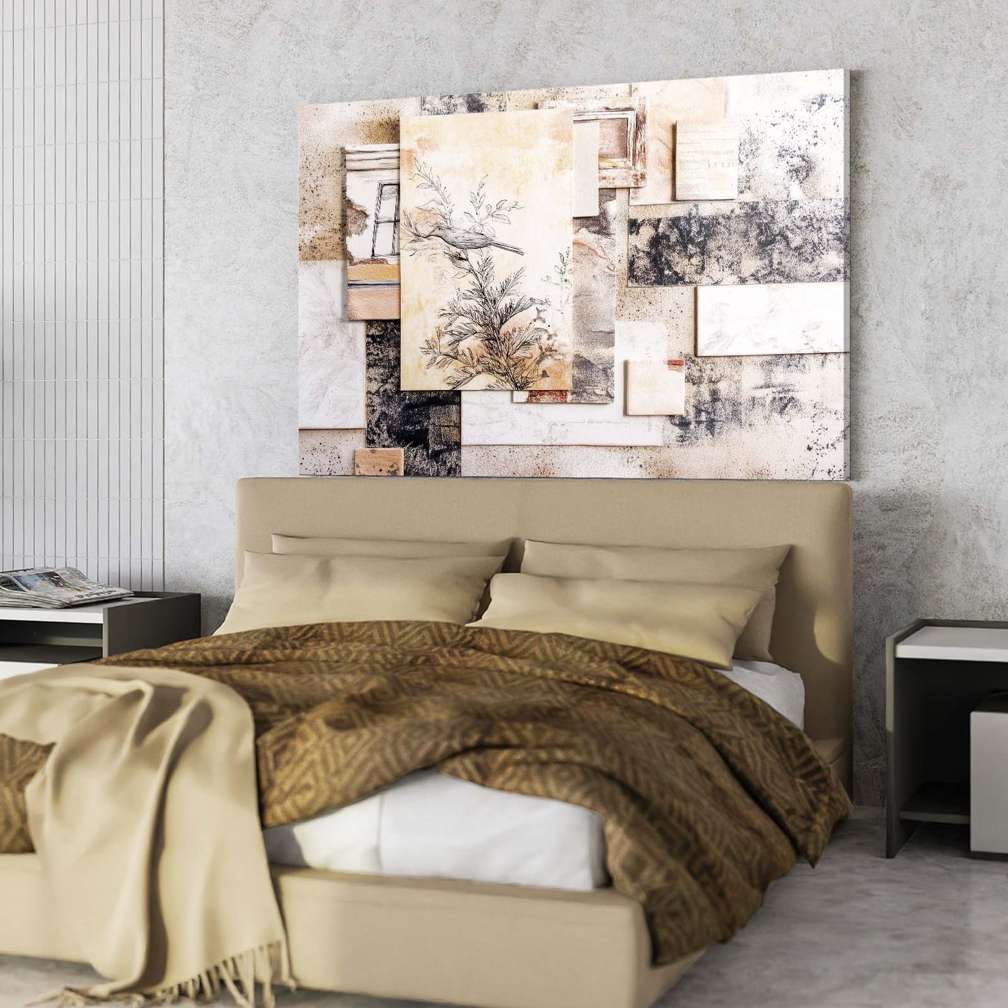 Neutral Collage Farmhouse Art – styled in a furnished interior
