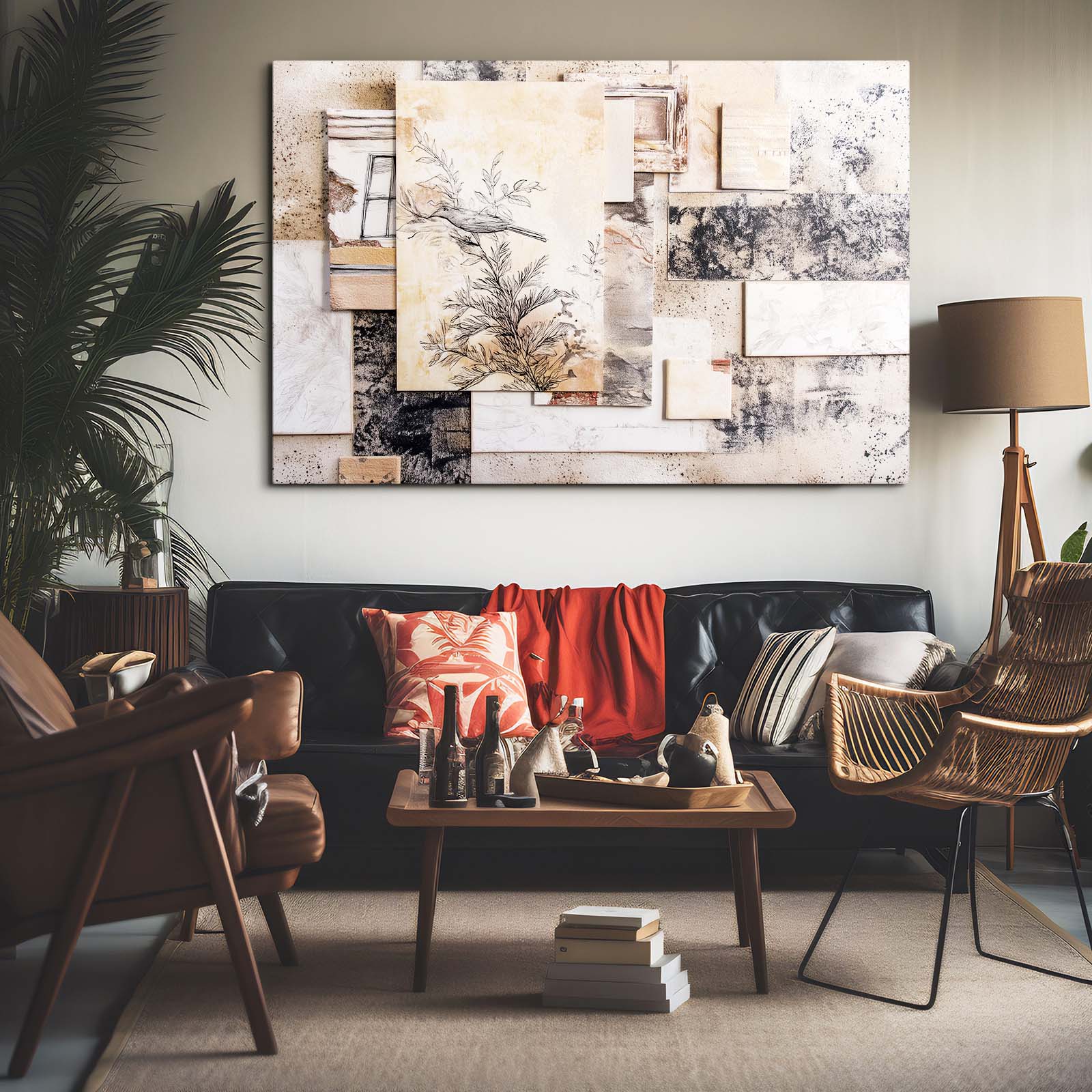 Neutral Collage Farmhouse Art – styled in a furnished interior