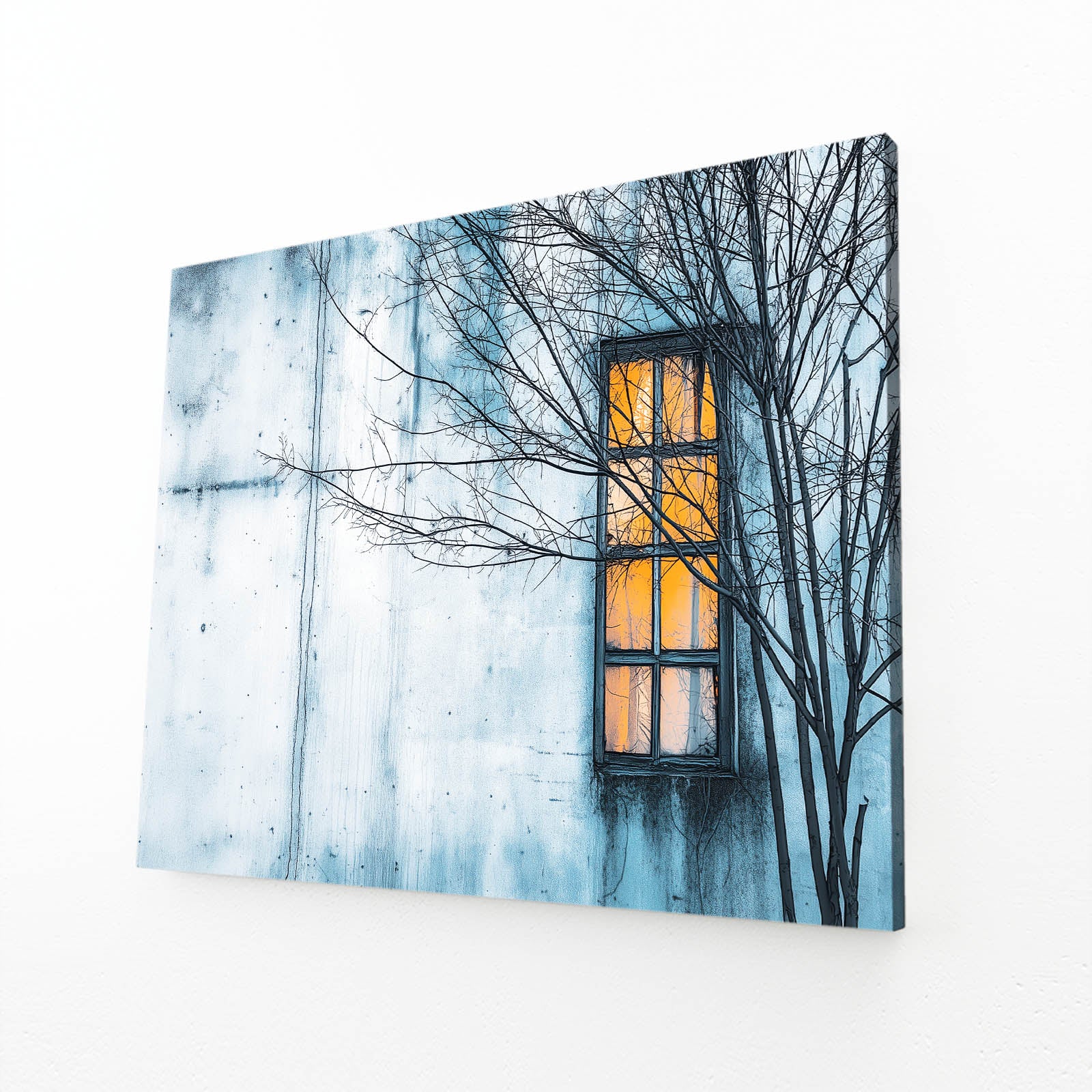 Night Window Lights Photography Wall Decor – angled canvas view on white background