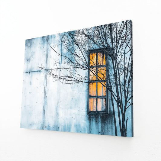 Night Window Lights Photography Wall Decor – angled canvas view on white background