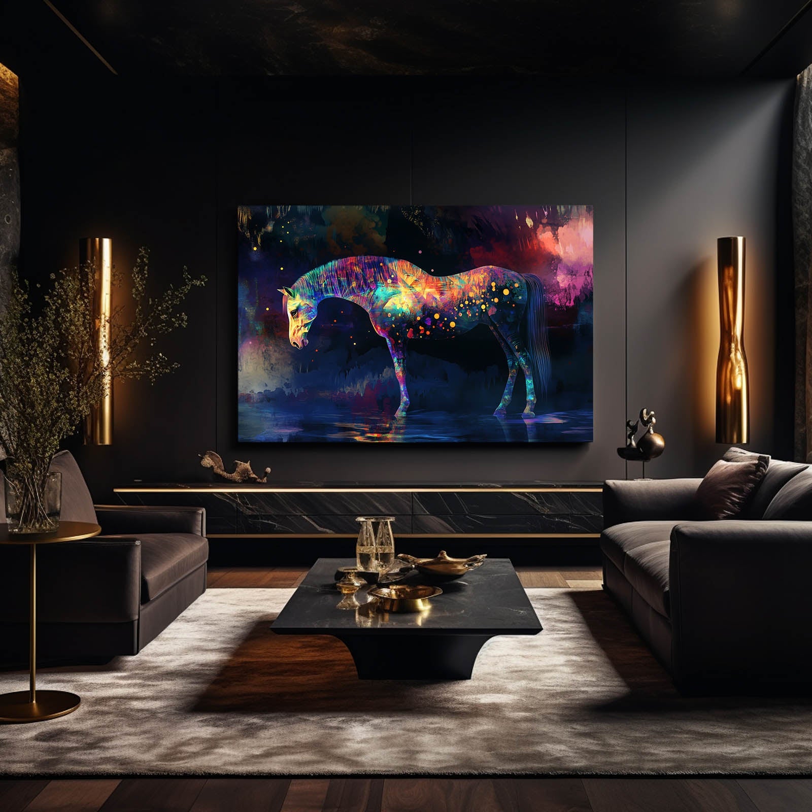 Nightly Horse Canvas – angled canvas view on white background