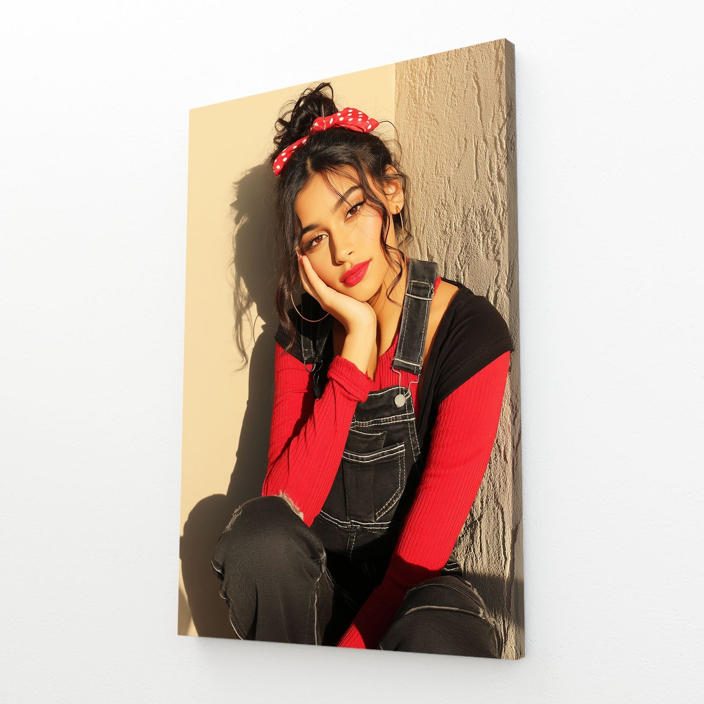 Nineties Red Bandana Women Photography Print – angled canvas view on white background
