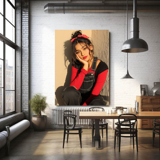 Nineties Red Bandana Women Photography Print – in an industrial dining loft
