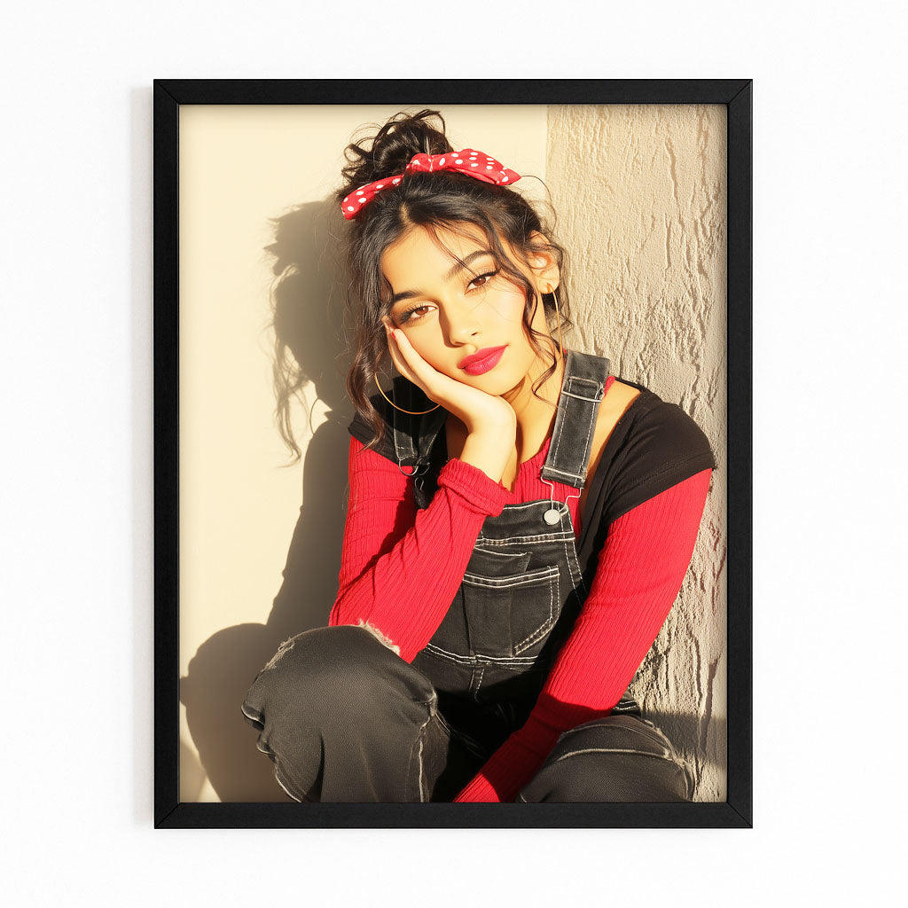 Nineties Red Bandana Women Photography Print – with Premium Black frame on white background