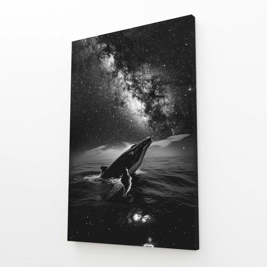 Nocturnal Horizon Whale Art — abstract canvas print in gray tones, view 3