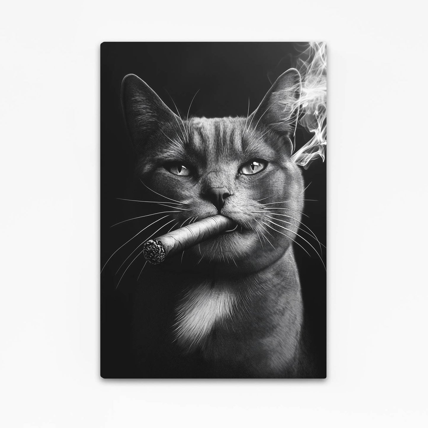 Noir Cigar Portrait Cat Art — photography canvas print, canvas print on white background